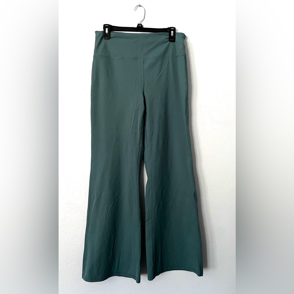 Happily Grey Teal wide leg flare work out yoga leggings size XL Made in China